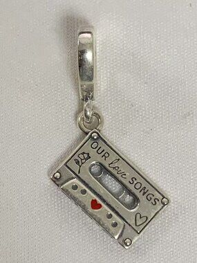 Pandora “Vintage Cassette, Our Love Song” Dangle Pendant, S925 Silver Jewelry